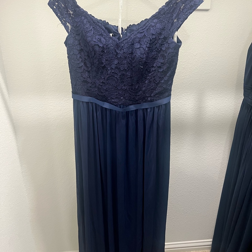 David's Bridal Blue Sleeveless V-neck Gown